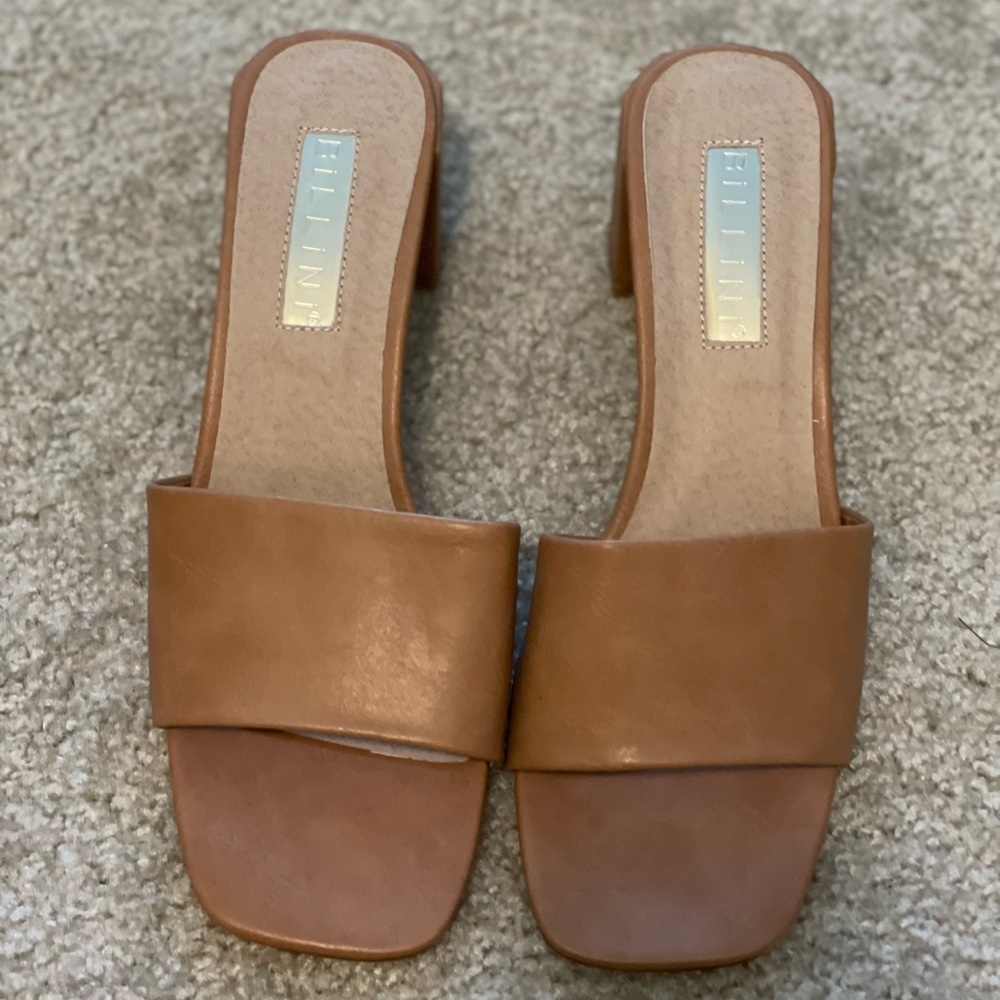 Tan block heel sandals